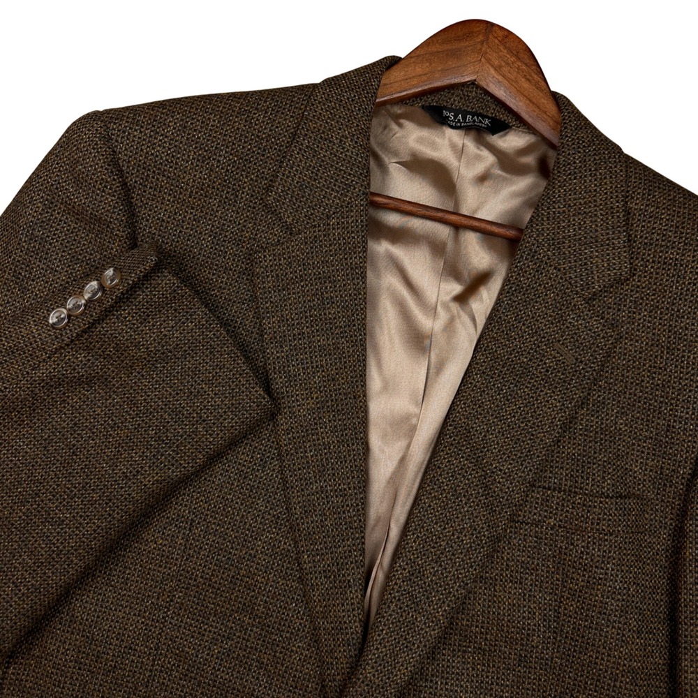 Jos A Bank Brown Lambswool Cashmere Blazer Sport Coat 46L Tweed Jacket Mens